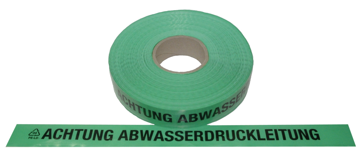 FLUID 20038 Trassenwarnband aus PE Grün mit Aufdruck ACHTUNG ABWASSERDRUCKLEITUNG Länge 250m