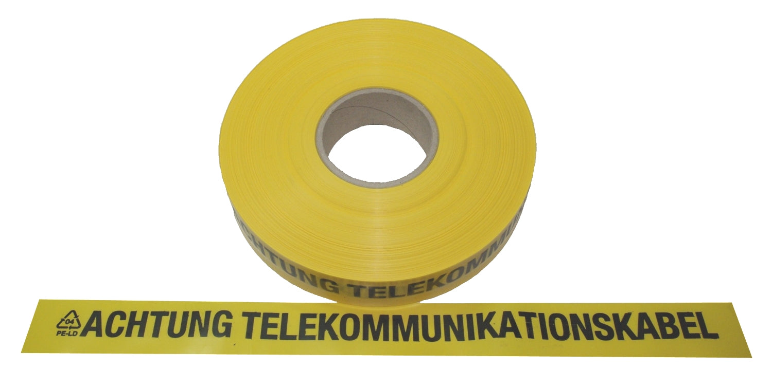 FLUID 20039 Trassenwarnband aus PE Gelb mit Aufdruck ACHTUNG TELEKOMMUNIKATIONSKABEL Länge 250m