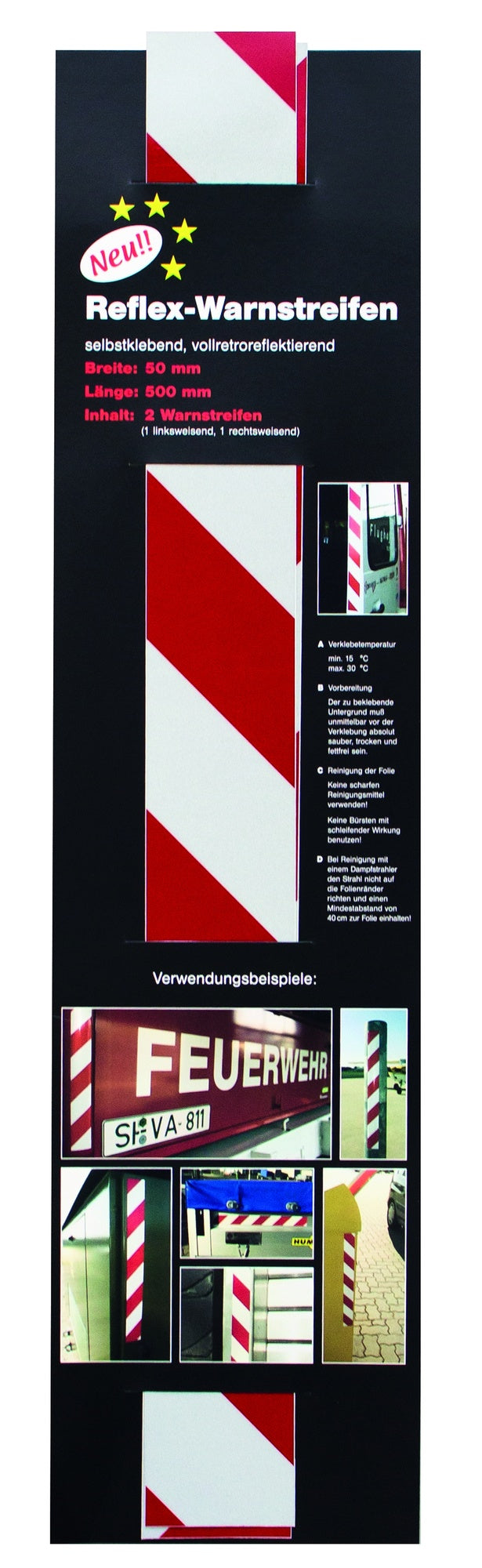 FLUID 40004 Reflex Warnstreifen selbstklebend vollreflektierend rot weiß 500mm