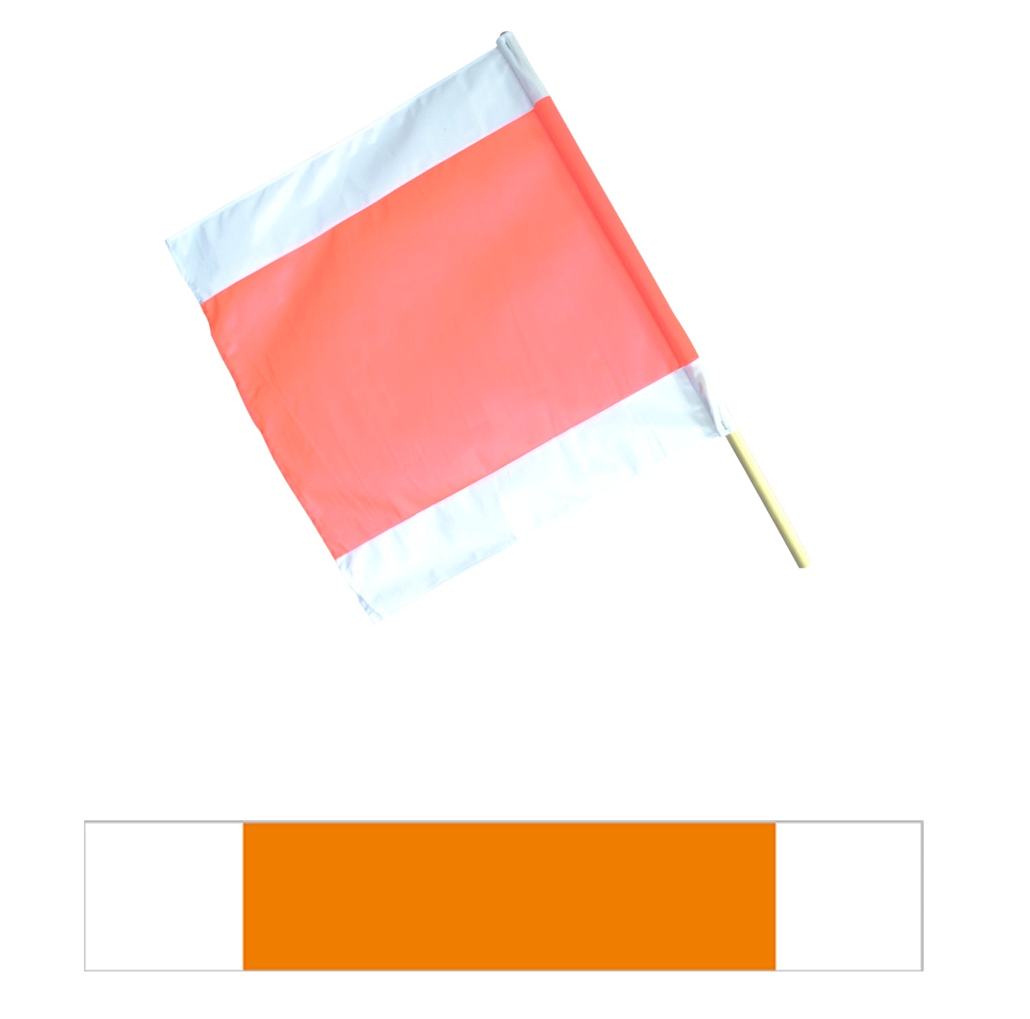FLUID 90010 Warnfahne aus Polyester tagesleuchtend Weiß / Leuchtorange/ Weiß 500 x 500mm mit Holzstiel