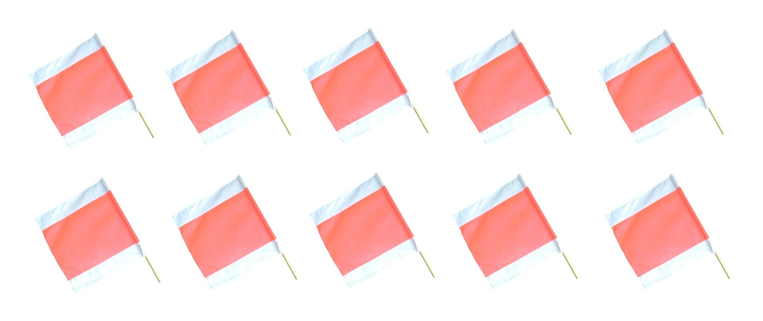 FLUID 90010 Warnfahne aus Polyester tagesleuchtend Weiß / Leuchtorange/ Weiß 500 x 500mm mit Holzstiel