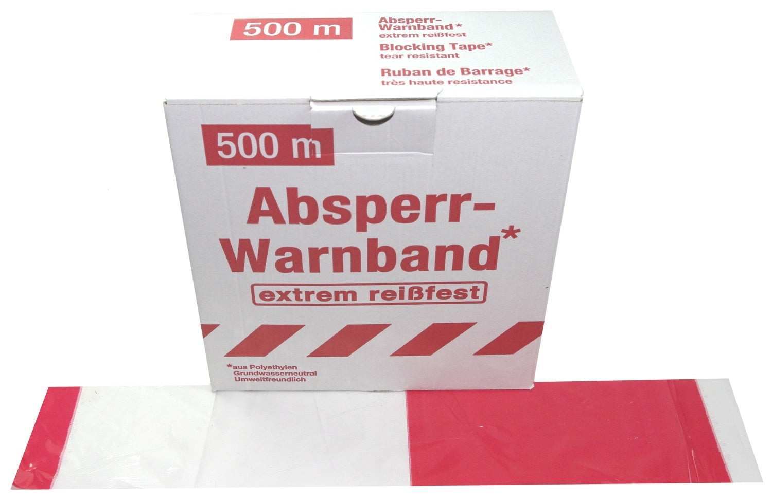 FLUID 10020 Absperrband Warnband EXTREM REISSFEST Rot Weiß gerade / geblockt Länge 500m