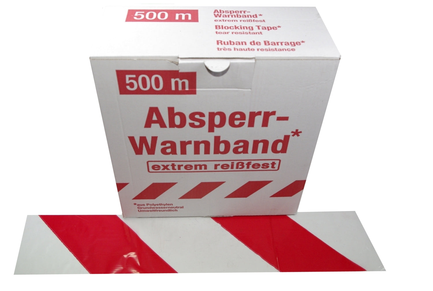 FLUID 100201 Absperrband Warnband EXTREM REISSFEST Rot Weiß quer gestreift Länge 500m