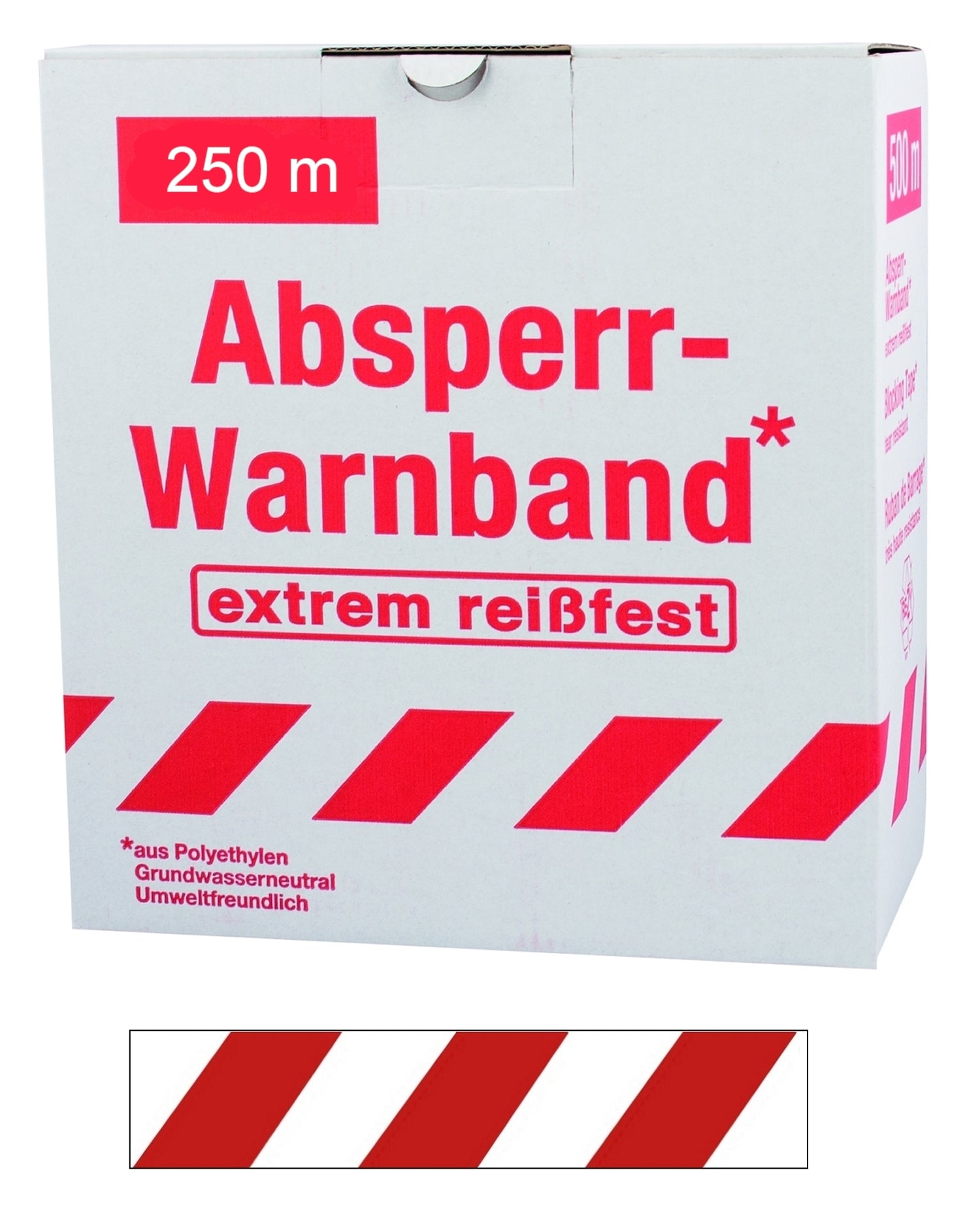 FLUID 100211 Absperrband Warnband EXTREM REISSFEST Rot Weiß quer gestreift Länge 250m