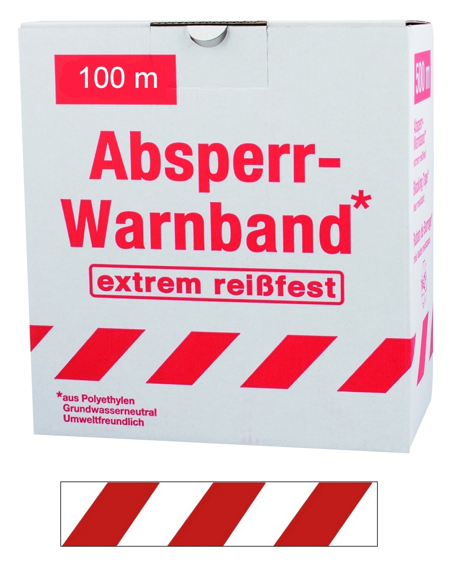 FLUID 100221 Absperrband Warnband EXTREM REISSFEST Rot Weiß quer gestreift Länge 100m