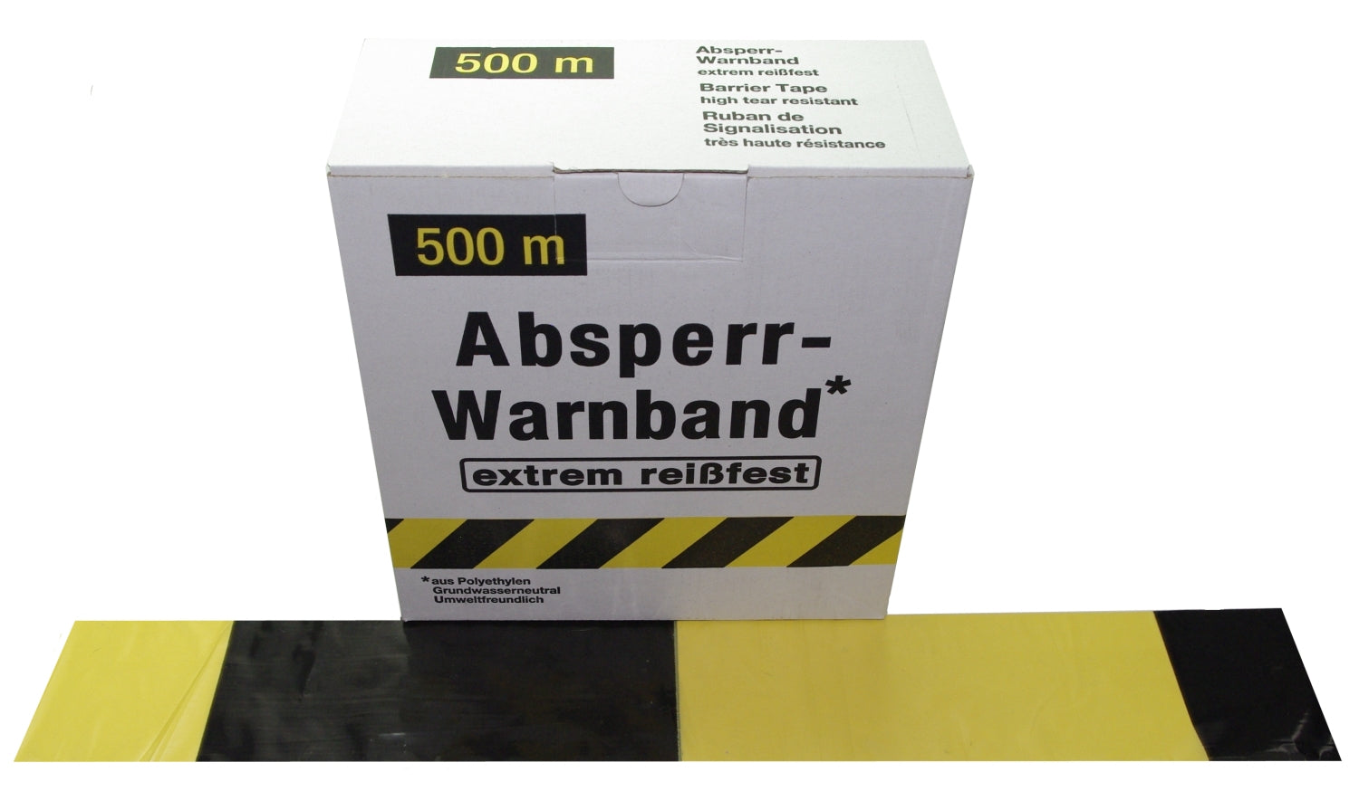 FLUID 10024 Absperrband Warnband EXTREM REISSFEST Gelb Schwarz gerade / geblockt Länge 500m