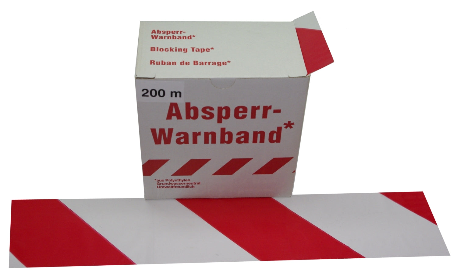 FLUID 100251 Absperrband Warnband EXTREM REISSFEST Rot Weiß quer gestreift Länge 200m