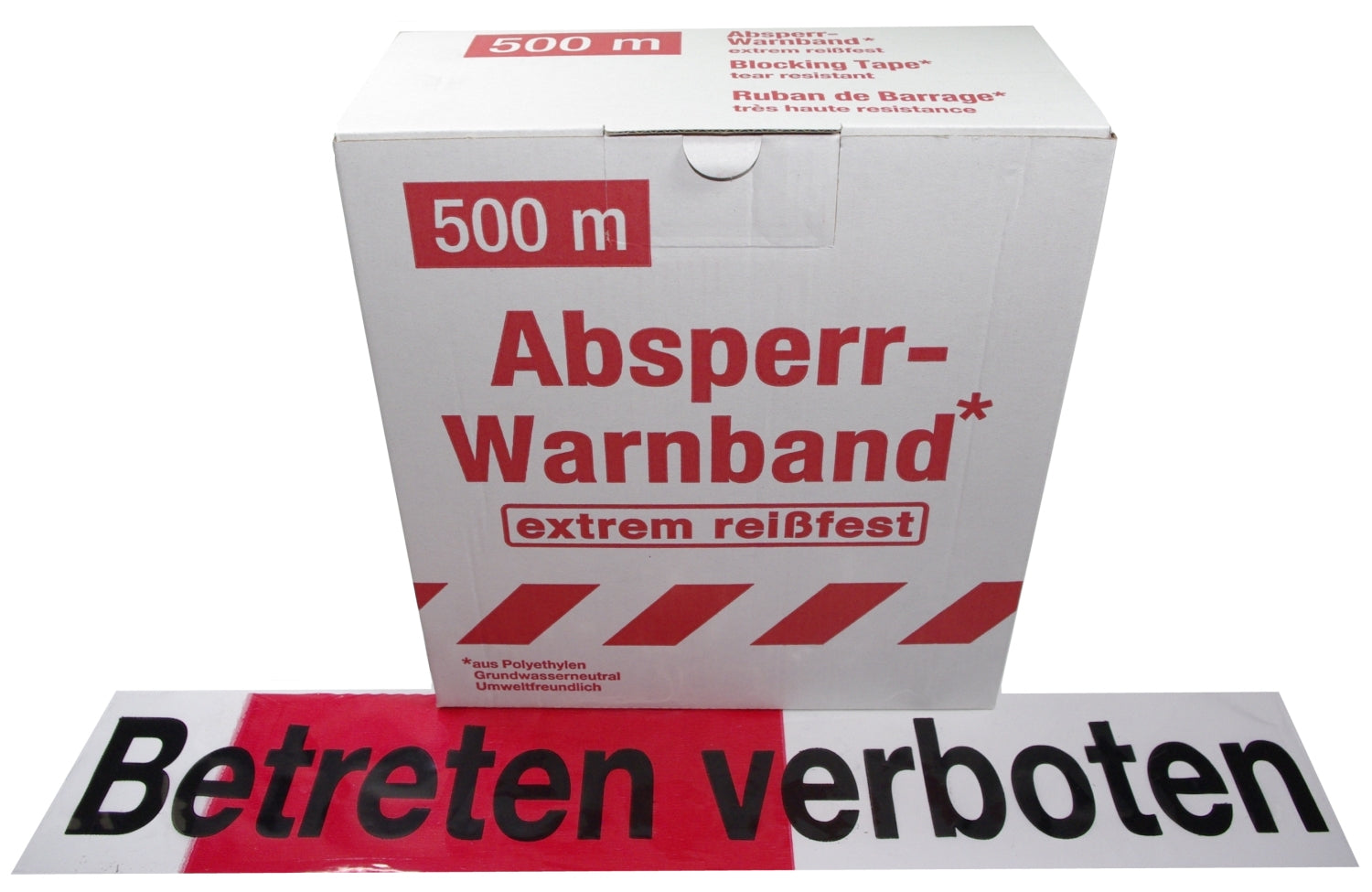 FLUID 10027 Absperrband Warnband EXTREM REISSFEST Rot Weiß mit Aufdruck BETRETEN VERBOTEN Länge 500m
