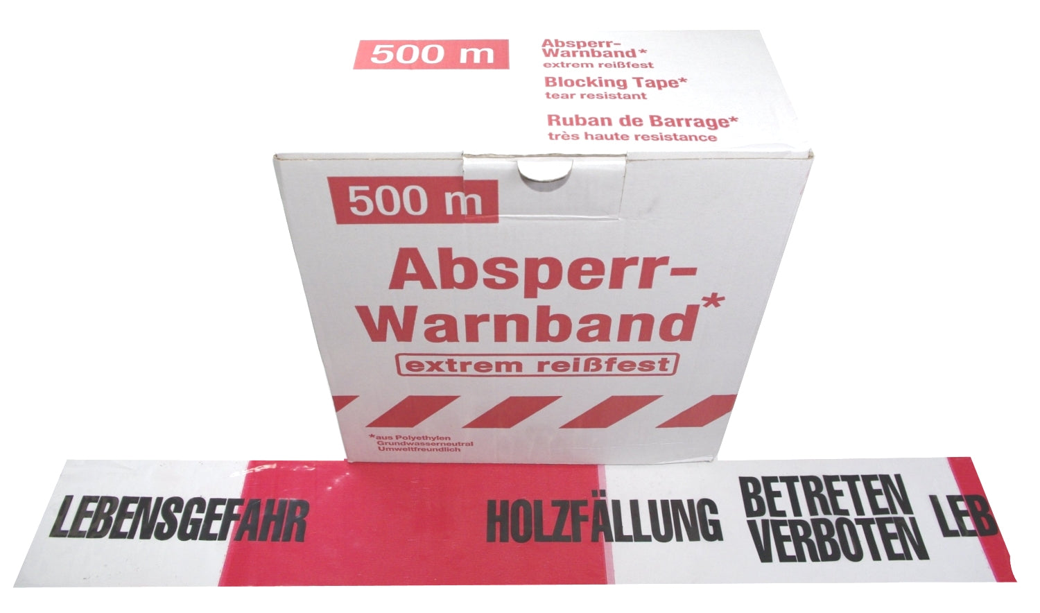 FLUID 10028 Absperrband Warnband EXTREM REISSFEST mit Aufdruck HOLZFÄLLUNG BETRETEN VERBOTEN LEBENSGEFAHR Länge 500m