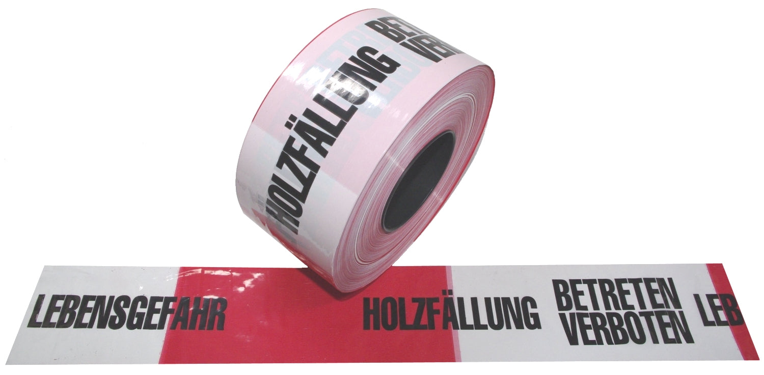 FLUID 10028 Absperrband Warnband EXTREM REISSFEST mit Aufdruck HOLZFÄLLUNG BETRETEN VERBOTEN LEBENSGEFAHR Länge 500m
