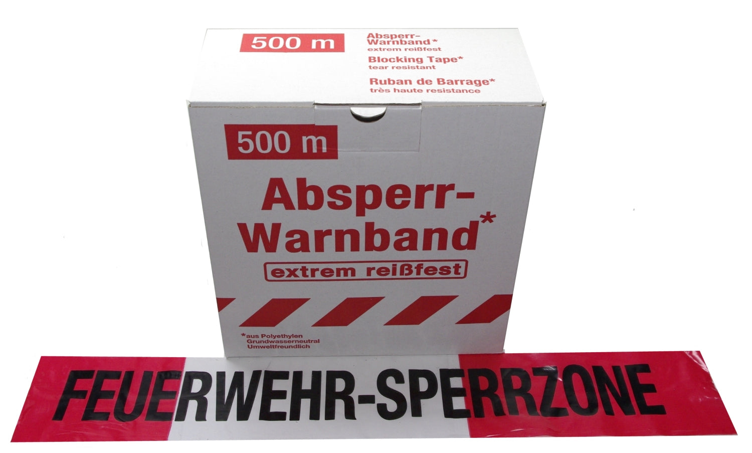 FLUID 10029 Absperrband Warnband EXTREM REISSFEST Rot Weiß mit Aufdruck FEUERWEHR-SPERRZONE Länge 500m