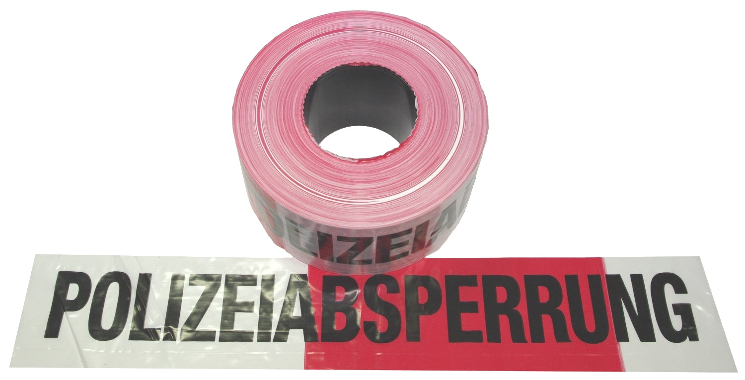FLUID 10030 Absperrband Warnband EXTREM REISSFEST Rot Weiß mit Aufdruck POLIZEIABSPERRUNG Länge 500m