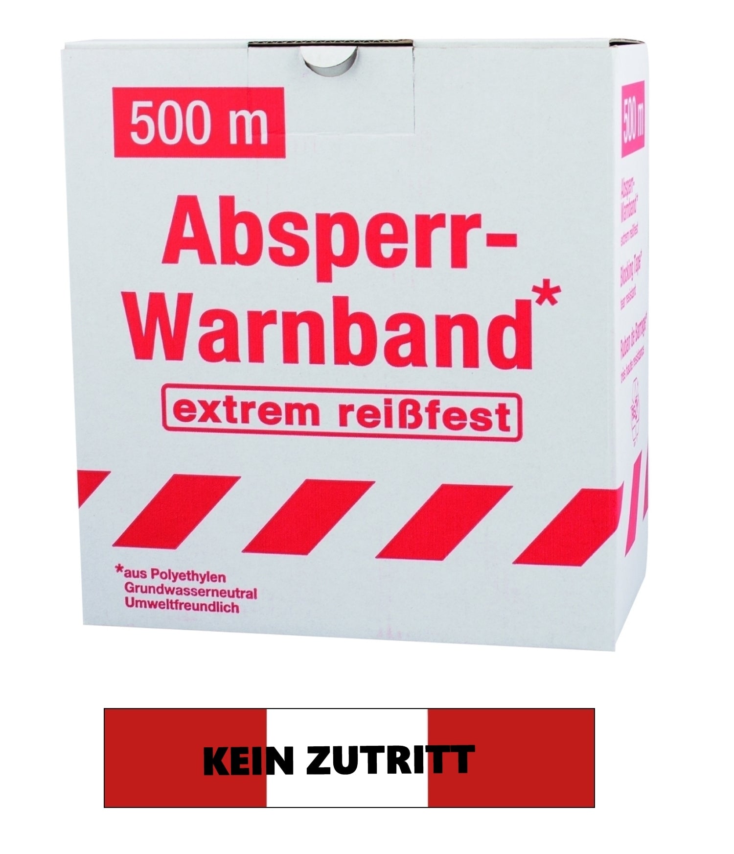 FLUID 10034 Absperrband Warnband EXTREM REISSFEST Rot Weiß mit Aufdruck KEIN ZUTRITT Länge 500m