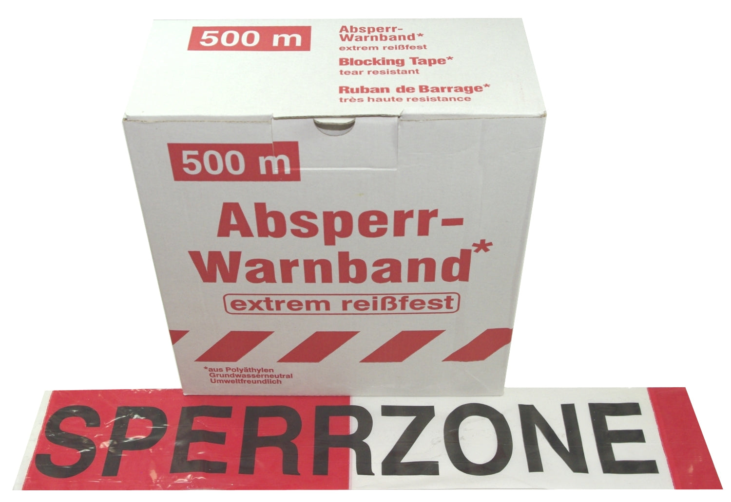 FLUID 10036 Absperrband Warnband EXTREM REISSFEST Rot Weiß mit Aufdruck SPERRZONE Länge 500m