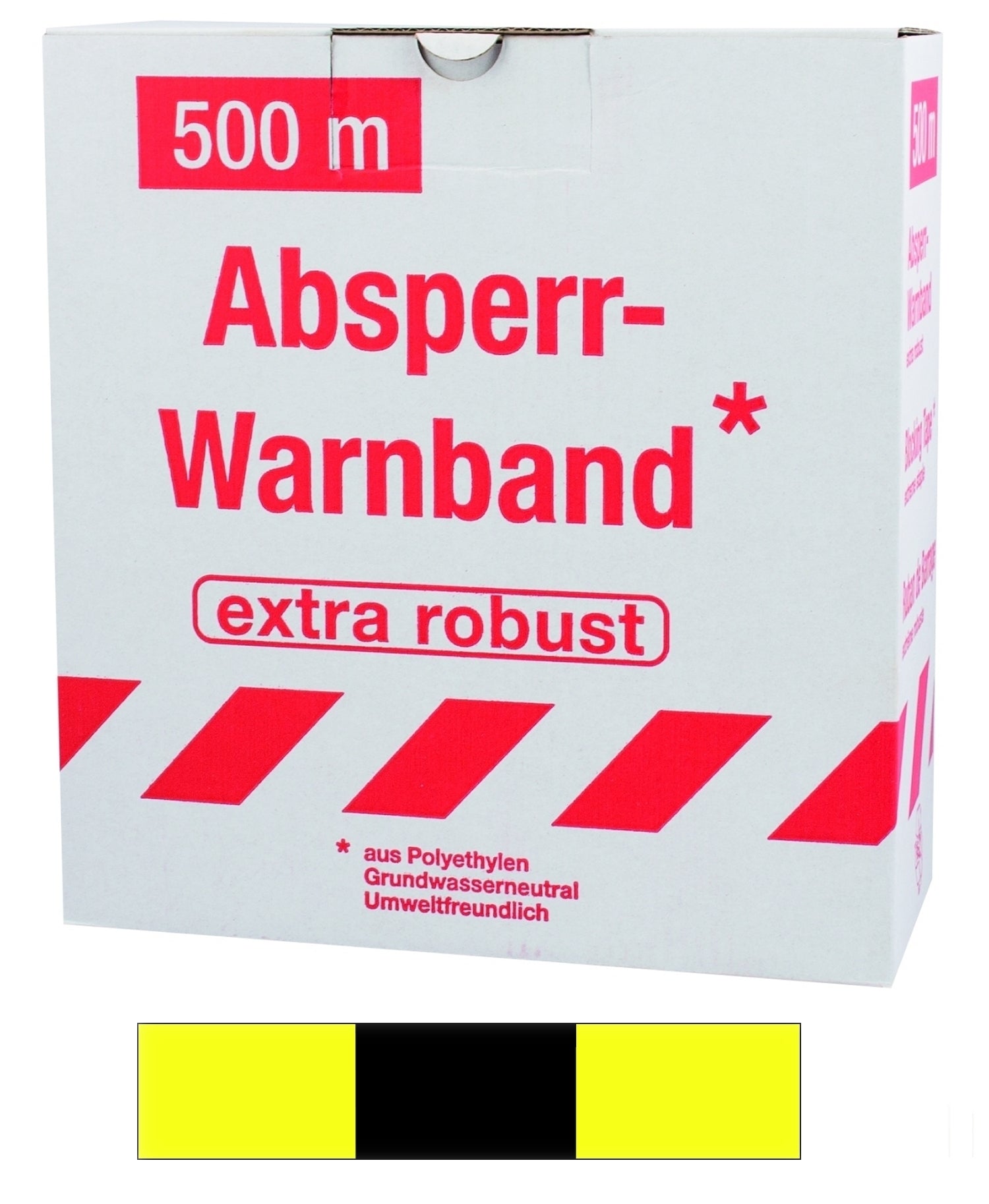 FLUID 10048 Absperrband Warnband ROBUST Gelb Schwarz gerade / geblockt Länge 500m