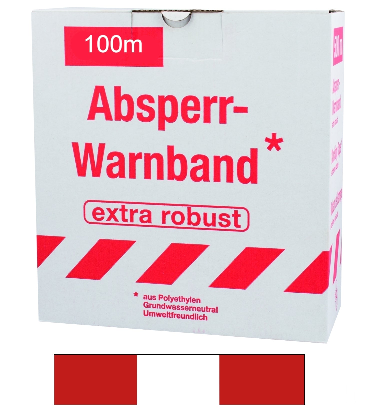 FLUID 10056 Absperrband Warnband ROBUST Rot Weiß gerade / geblockt Länge 100m