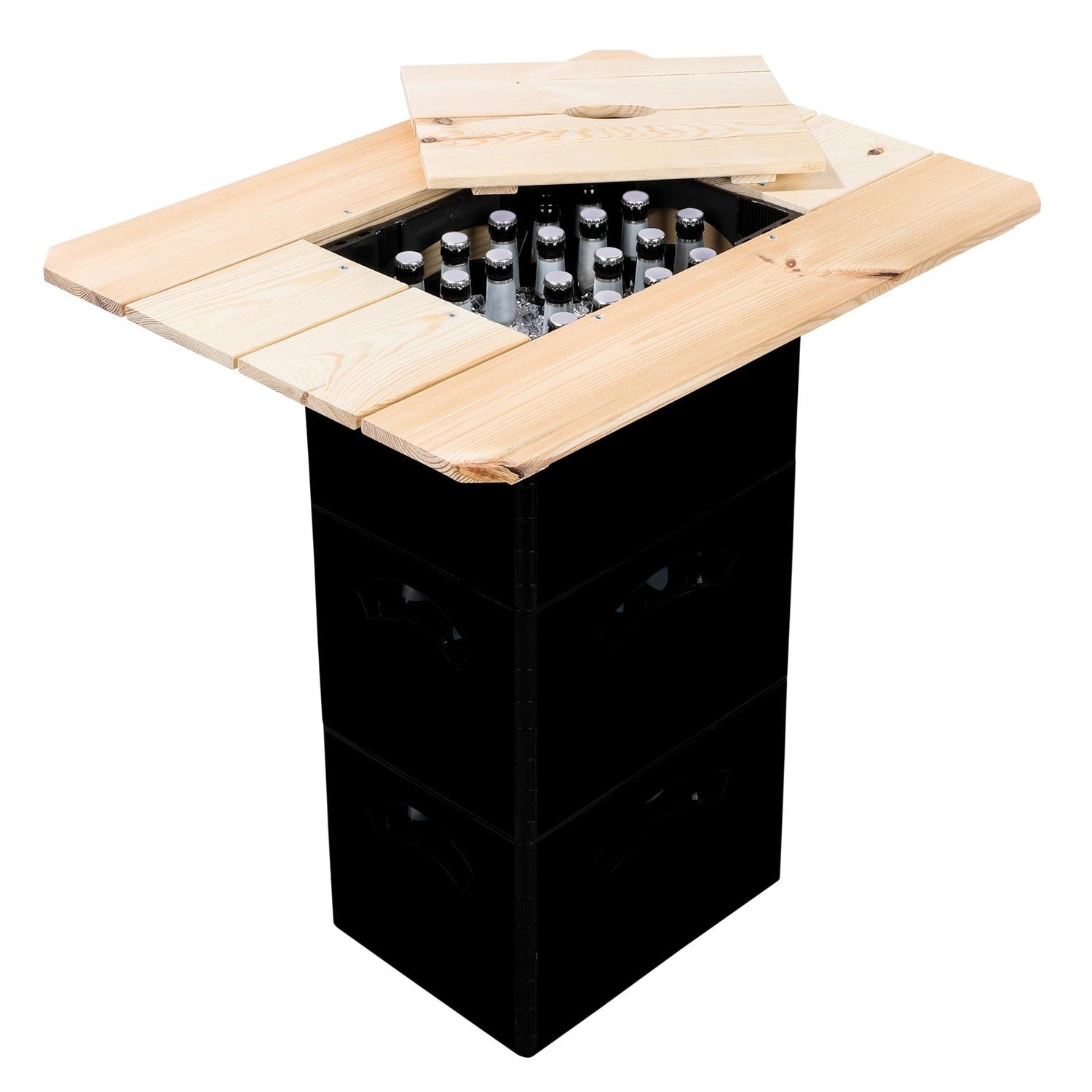 Haushalt International 64044 Bierkasten Holztisch mit Deckel 79 x 57,5 x 10,5cm
