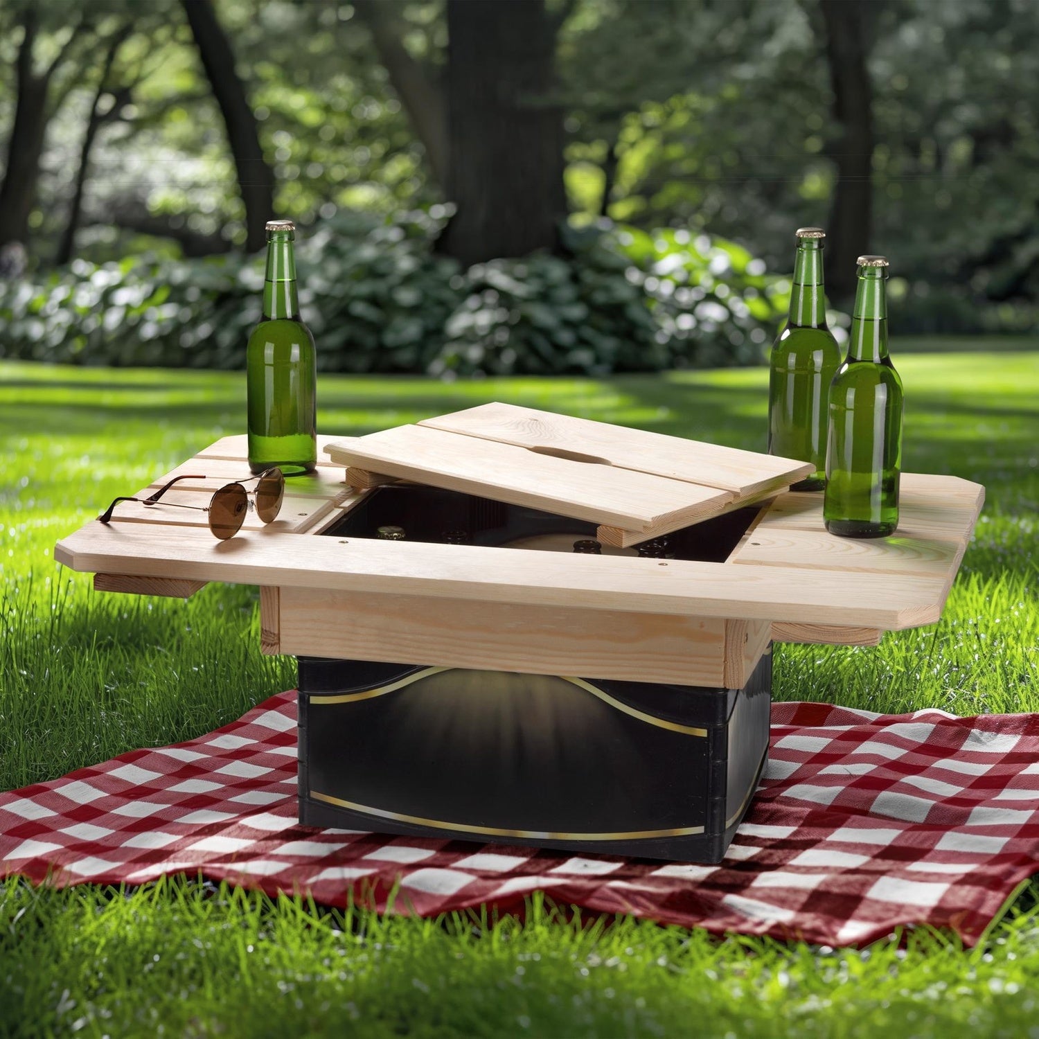 Haushalt International 64044 Bierkasten Holztisch mit Deckel 79 x 57,5 x 10,5cm