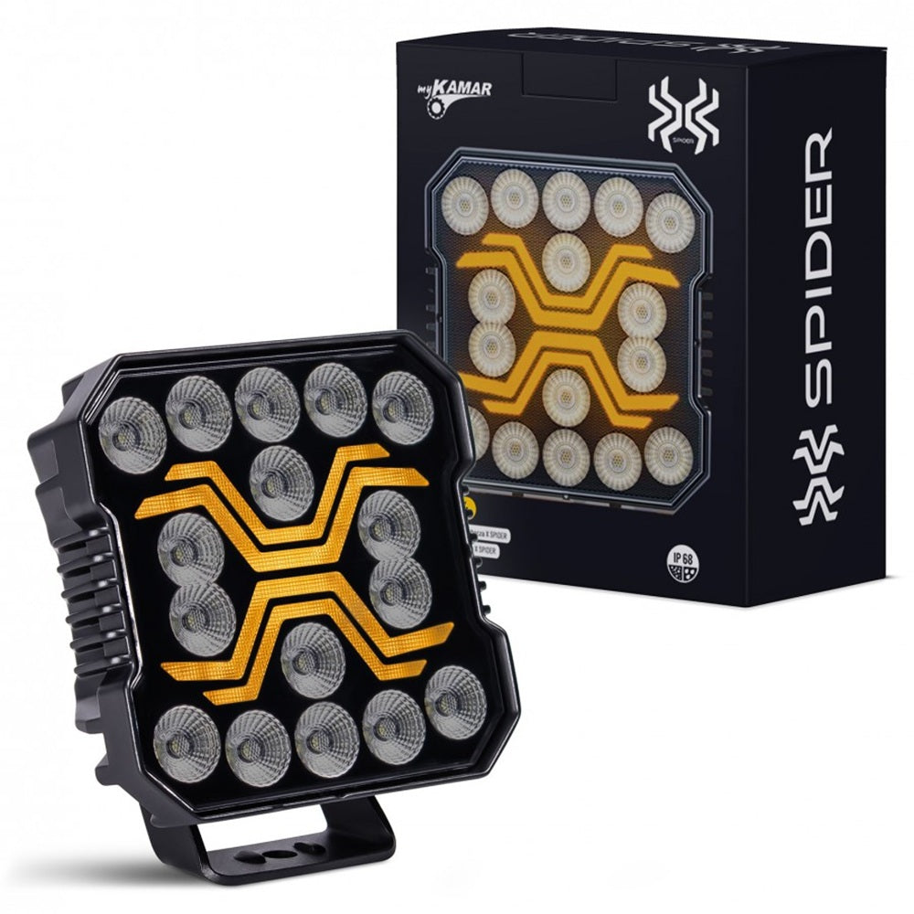 KAMAR L0194 LED Arbeitsscheinwerfer X-SPIDER 16x LED mit gelber LED-Lichtleiste 12/24 Volt