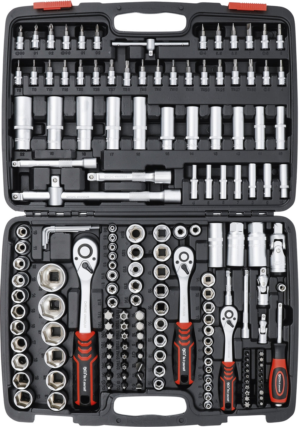 BGS DIY 15219 Satz Steckschlüssel Antrieb 6,3mm (1/4"), 10mm (3/8"), 12,5mm (1/2")