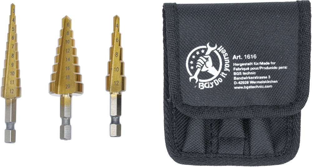 BGS DIY 1616 Satz HSS Stufenbohrer 3 - 20mm 3 teilig