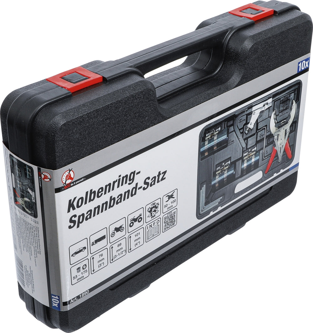 BGS DIY 1890 Set Werkzeug 3 x Kolbenringspannbänder & Zange & Rungnutreiniger