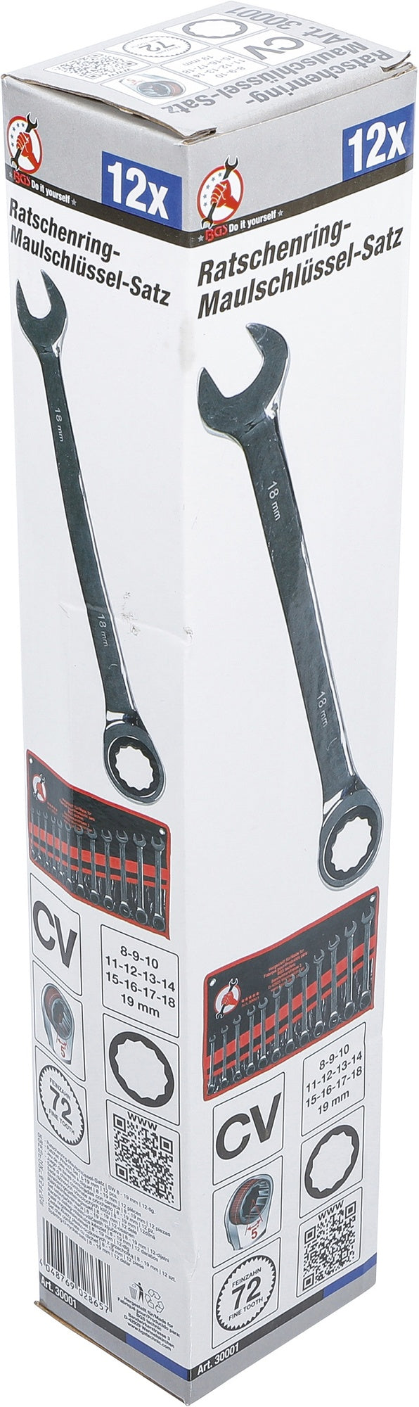 BGS DIY 30001 Satz Ratschenringmaulschlüssel SW 8 - 19mm 12 teilig