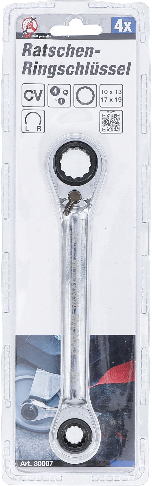BGS DIY 30007 Ratschenringschlüssel "4 in 1" SW 10 x 13mm & 17 x 19mm metrisch