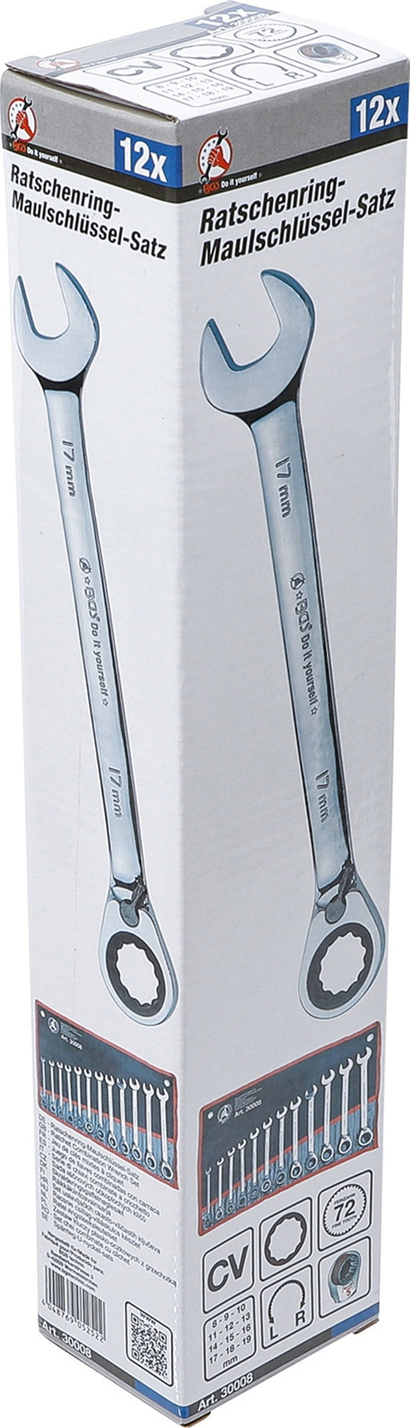 BGS DIY 30008 Satz Maulschlüssel Ratschenring umschaltbar SW 8 - 19mm 12-teilig