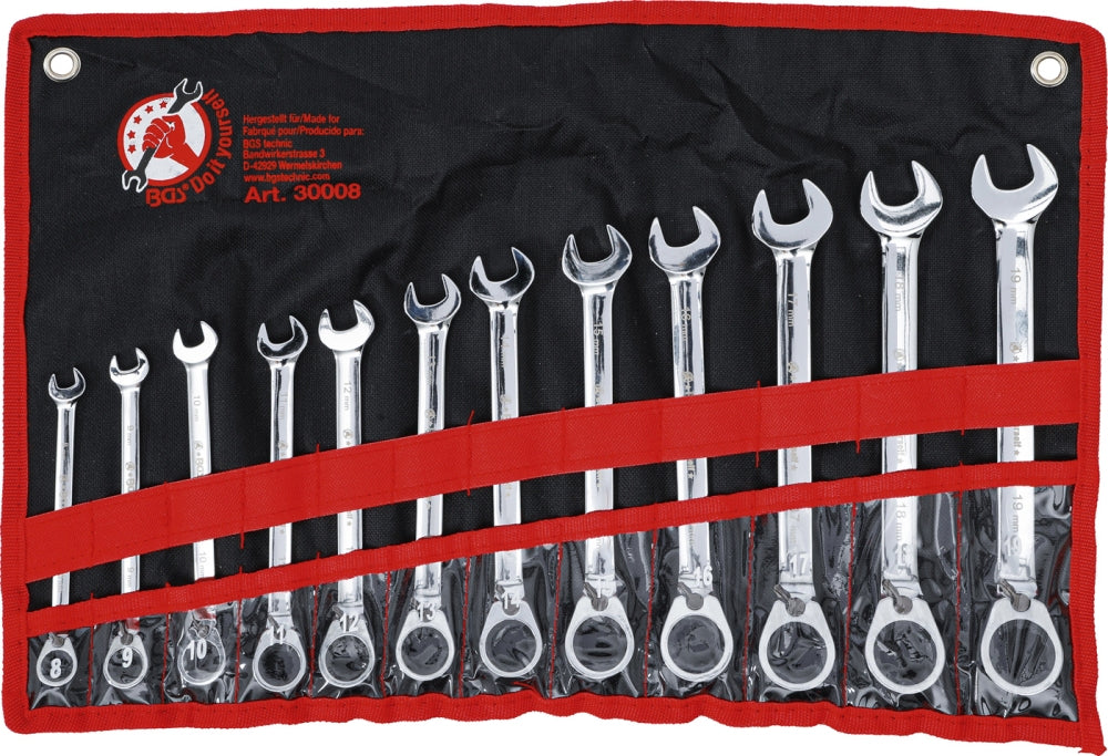 BGS DIY 30008 Satz Maulschlüssel Ratschenring umschaltbar SW 8 - 19mm 12-teilig
