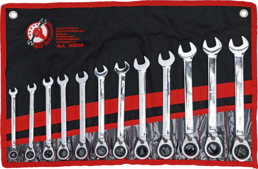 BGS DIY 30008 Satz Maulschlüssel Ratschenring umschaltbar SW 8 - 19mm 12-teilig