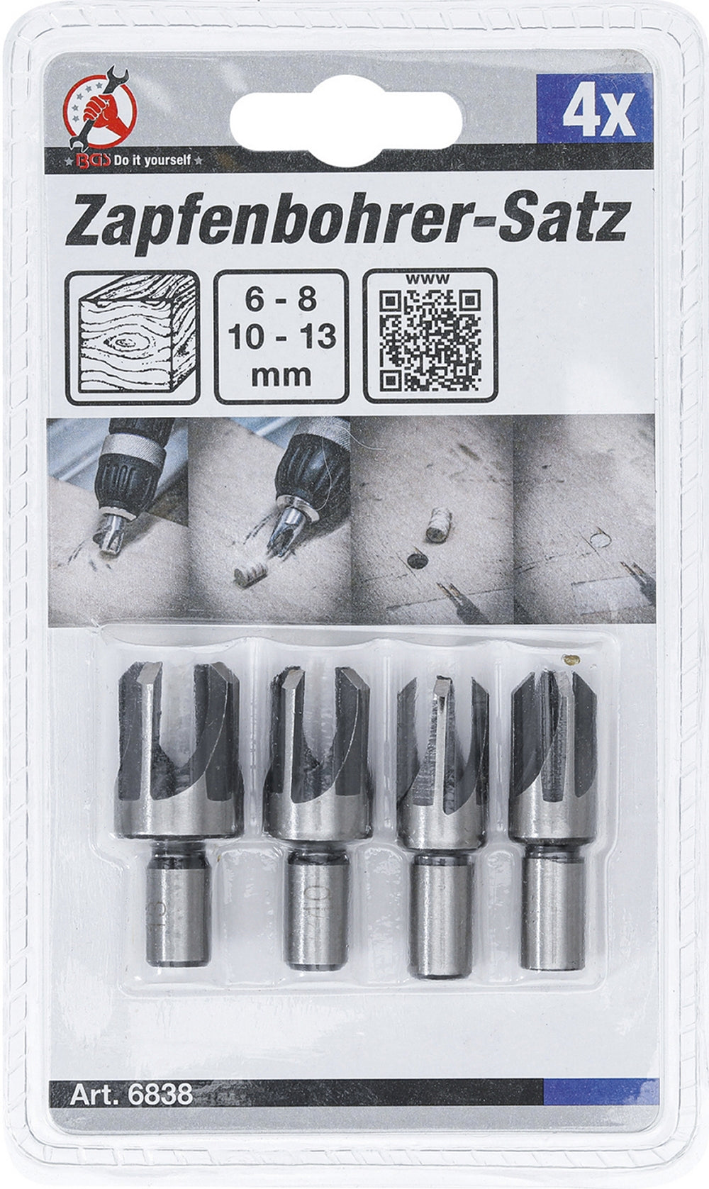 BGS DIY 6838 Satz Zapfenbohrer 6-8-10-13mm 4-teilig