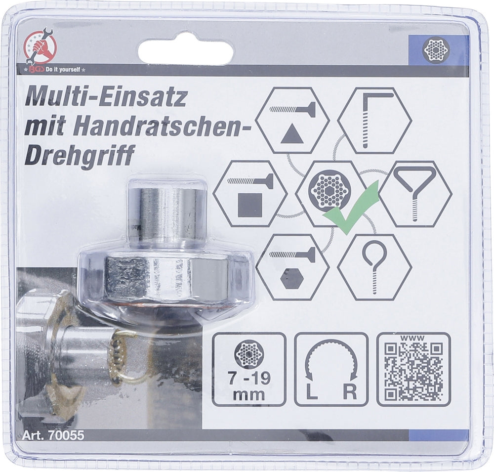 BGS DIY 70055 Multi-Einsatz mit Handratschen-Drehgriff umschaltbar SW 7 - 19mm