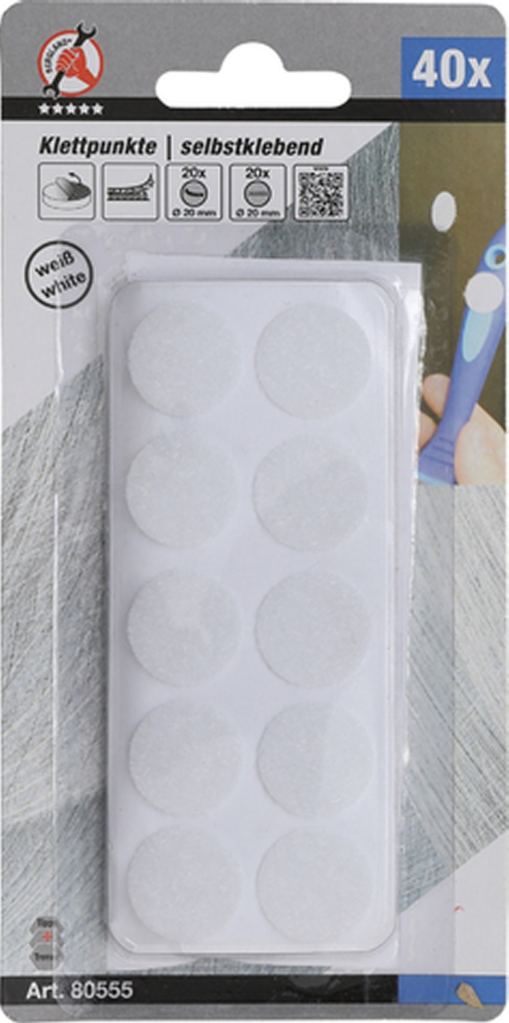 BGS DIY 80555 Klettpunkte selbstklebend weiß 40-teilig
