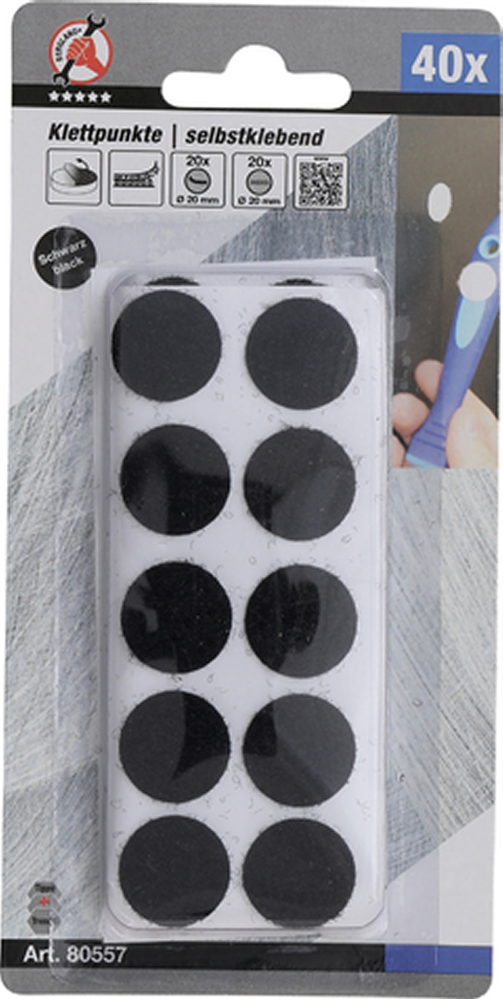 BGS DIY 80557 Klettpunkte selbstklebend schwarz 40-teilig