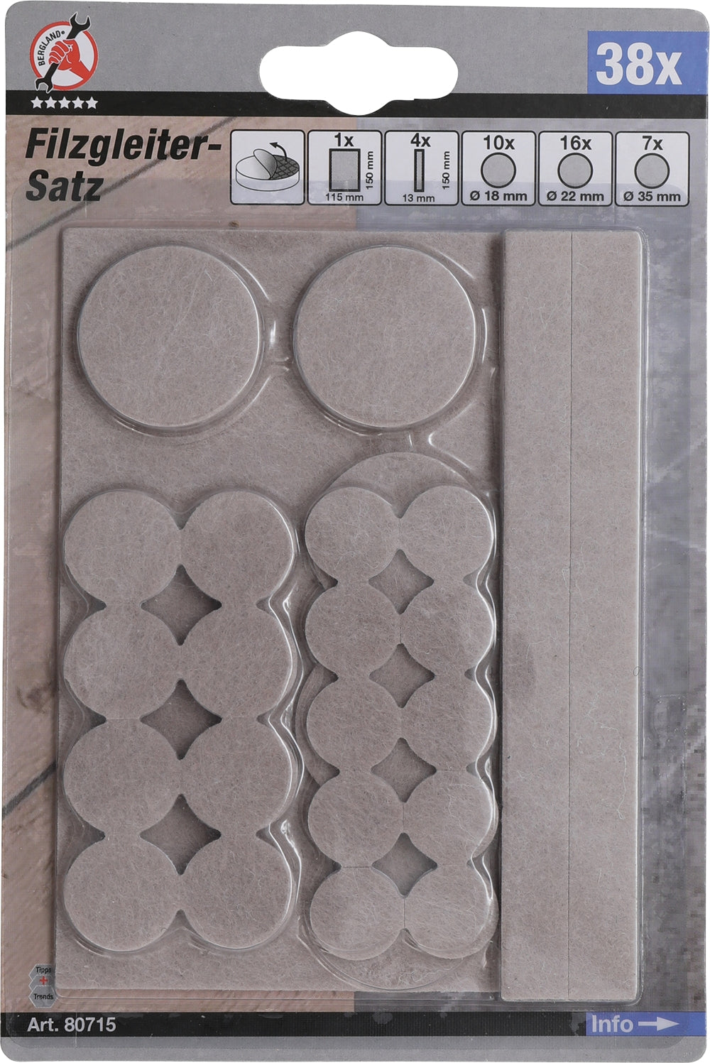 BGS DIY 80715 Satz Filzgleiter beige 38-teilig