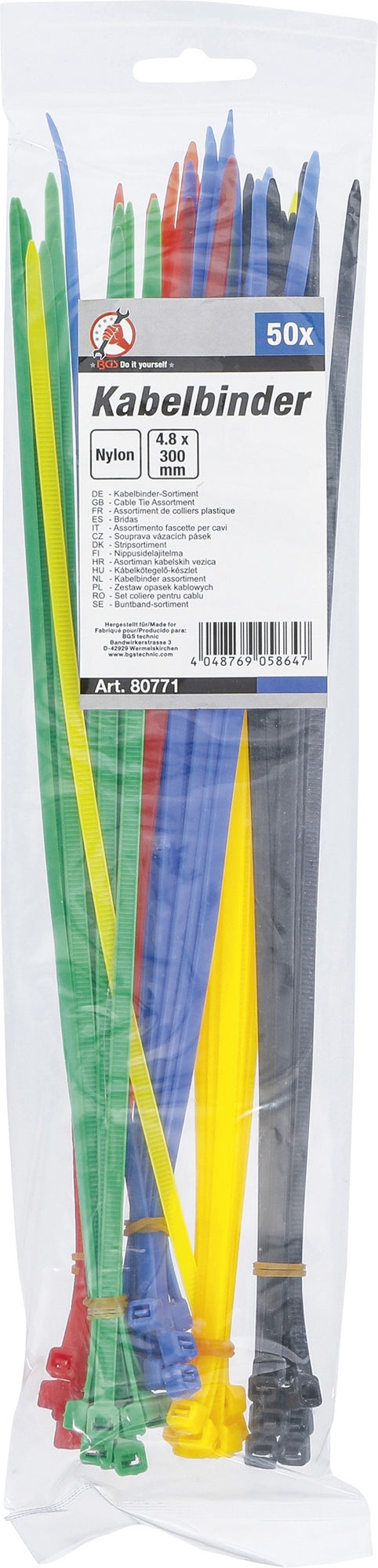 BGS DIY 80771 Sortiment Kabelbinder farbig 4,8 x 300mm 50 teilig