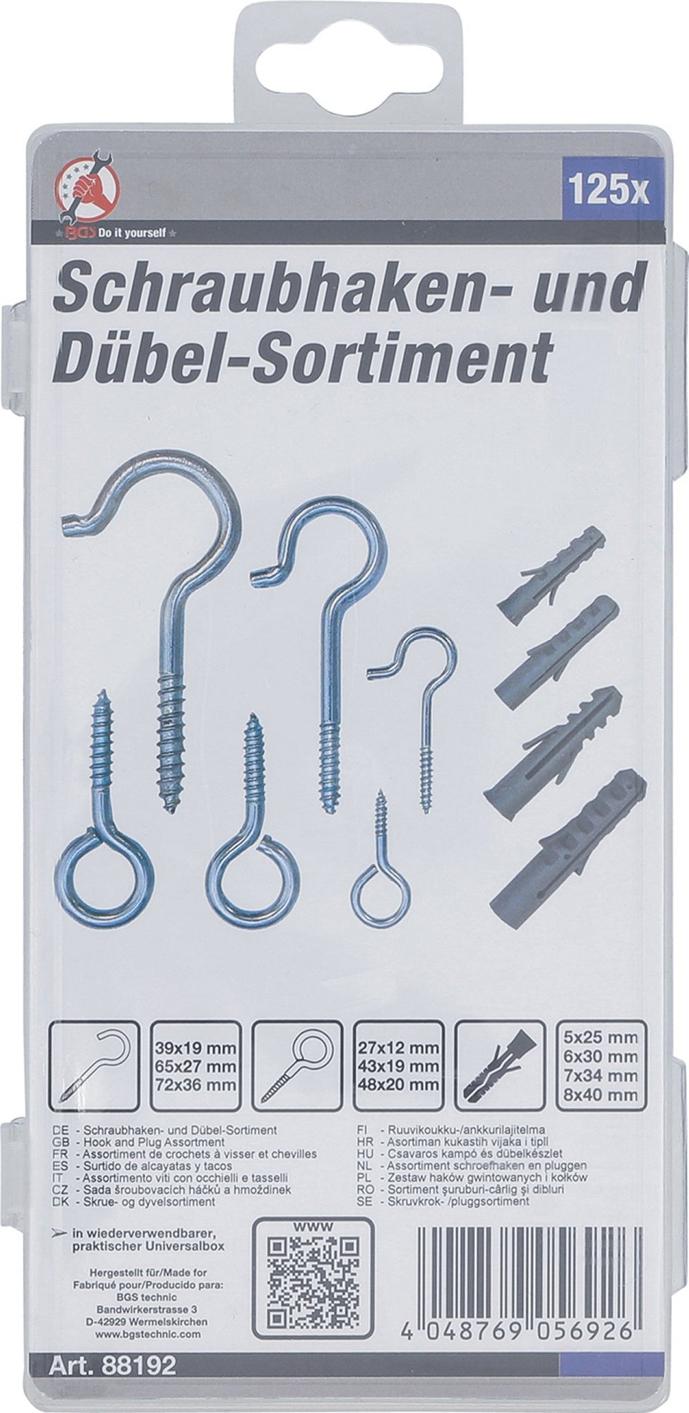 BGS DIY 88192 Sortiment Schraubhaken und Dübel