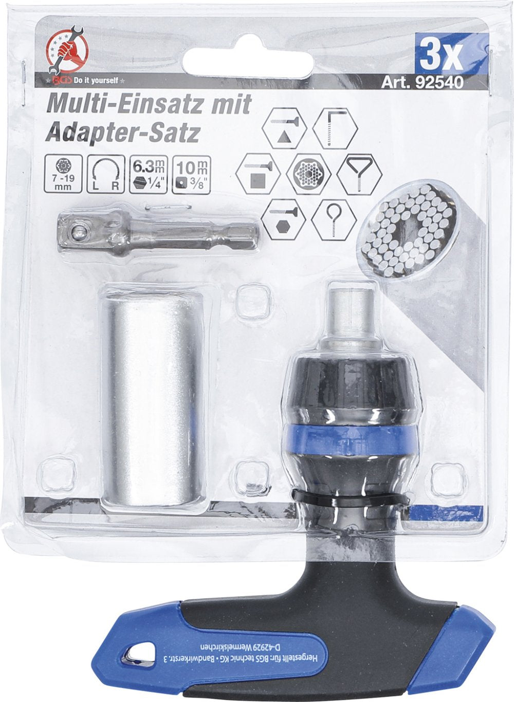 BGS DIY 92540 Multi-Einsatz mit Adapter-Satz mit Ratschen-T-Griff umschaltbar