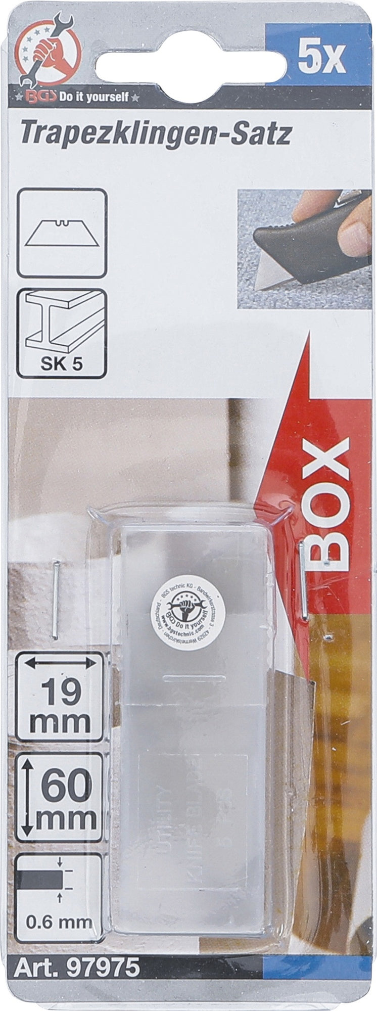 BGS DIY 97975 Satz Trapezklingen 0,6 x 19mm 5 teilig