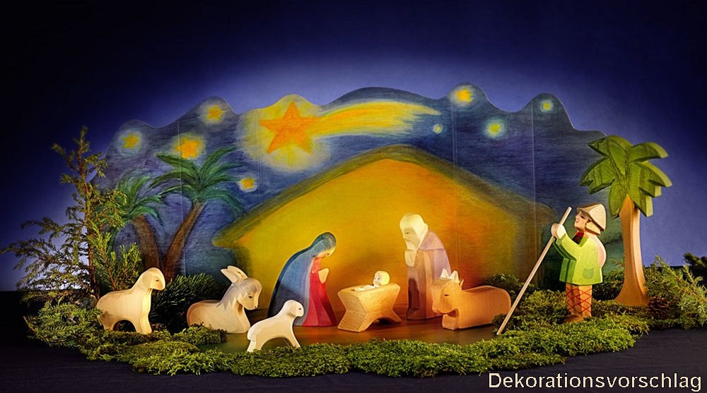 OSTHEIMER 60205 Krippen Set mit Diorama 11 teilig mit Figuren Weihnachten Weihnachtskrippe