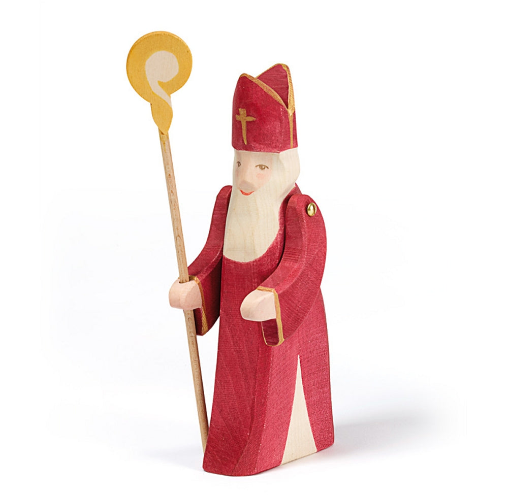 OSTHEIMER 38010 Sankt Nikolaus II mit Stab aus Holz Höhe 18cm Jahresfeste