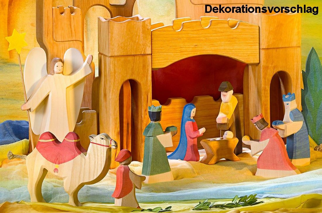 OSTHEIMER 4000 Engel mit Stern aus Holz Höhe 23,5cm inkl. Stern 27,5cm Jahresfeste Engel Weihnachtsengel