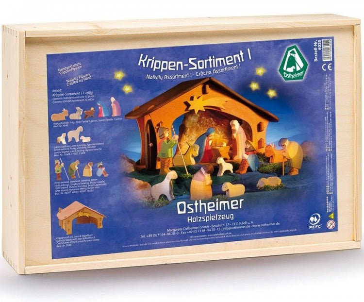 OSTHEIMER 6020 Krippen Sortiment 13teilig mit Figuren und Krippe Weihnachten Weihnachtskrippe
