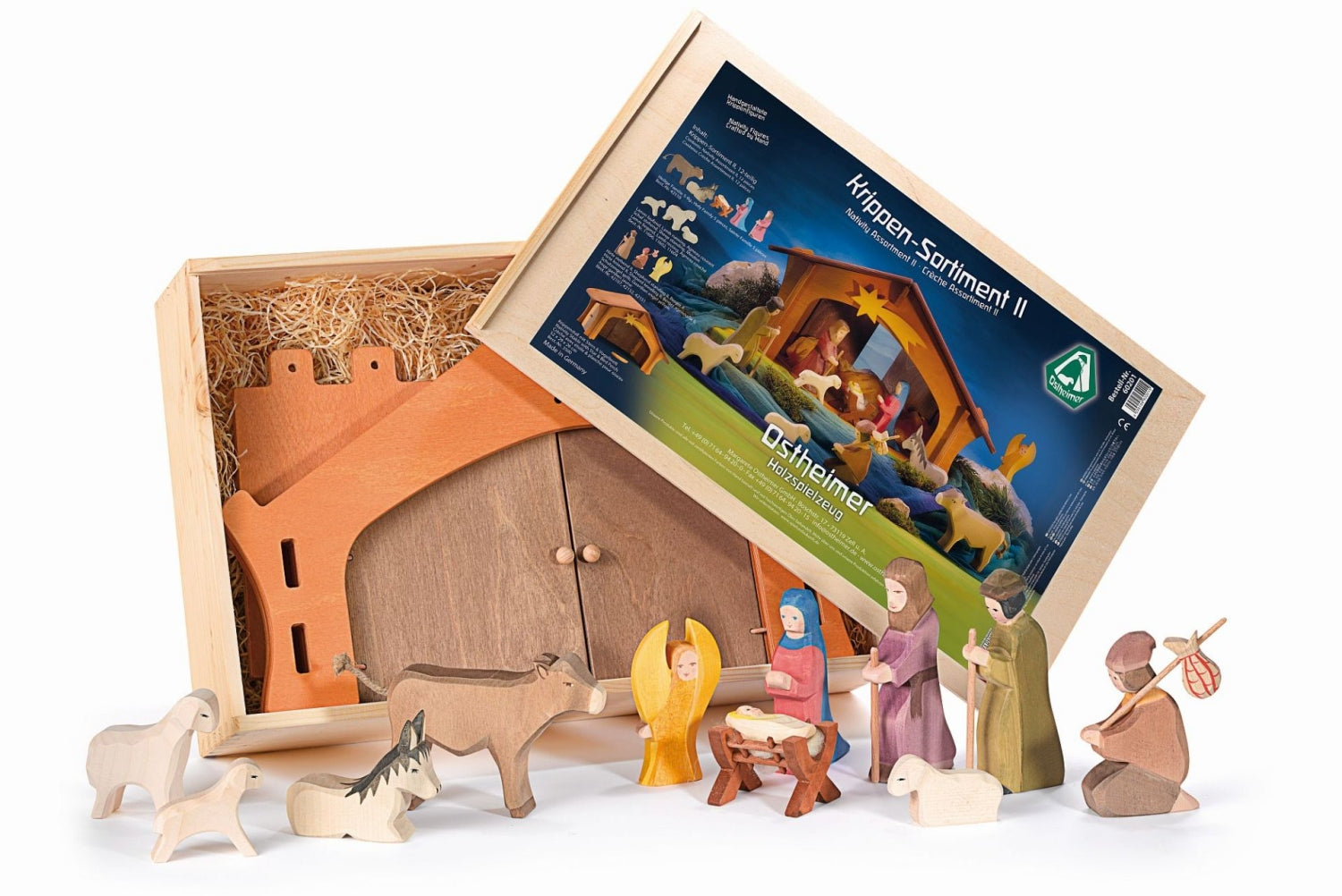 OSTHEIMER 60201 Krippen Sortiment II 13teilig mit Figuren und Krippe Weihnachten Weihnachtskrippe