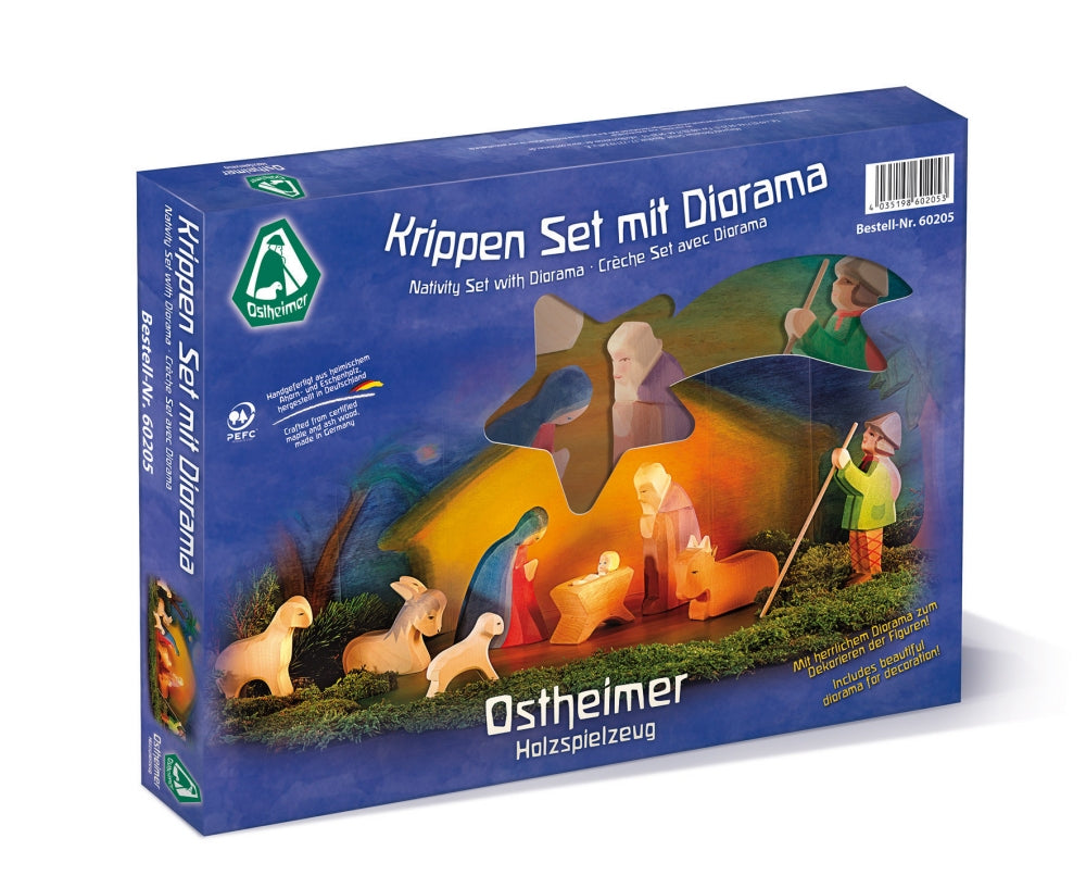 OSTHEIMER 60205 Krippen Set mit Diorama 11 teilig mit Figuren Weihnachten Weihnachtskrippe