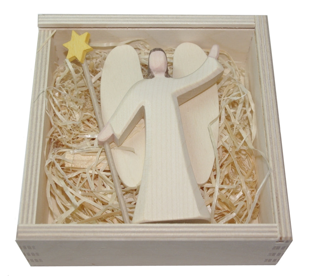 OSTHEIMER 66500 Engel mit Stern MINI aus Holz in Holzbox Höhe 10,5cm Jahresfeste Engel Weihnachtsengel