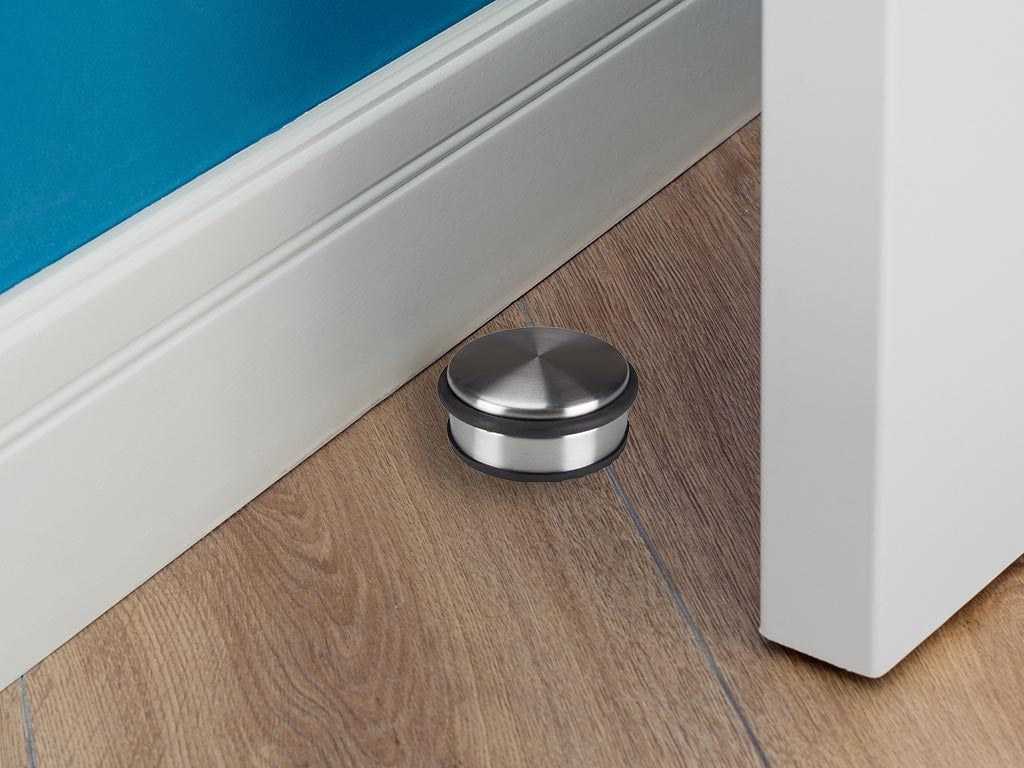 PEREL TL74052 Edelstahl Türstopper mit rutschfester Gummibasis Höhe 40mm Ø100mm 1,1 kg