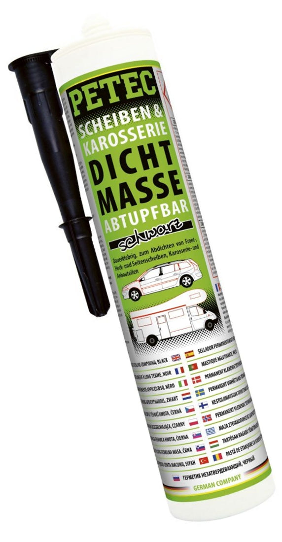 PETEC 83300 Scheibendichtmasse Karosseriedichtmasse Schwarz Flasche 310ml
