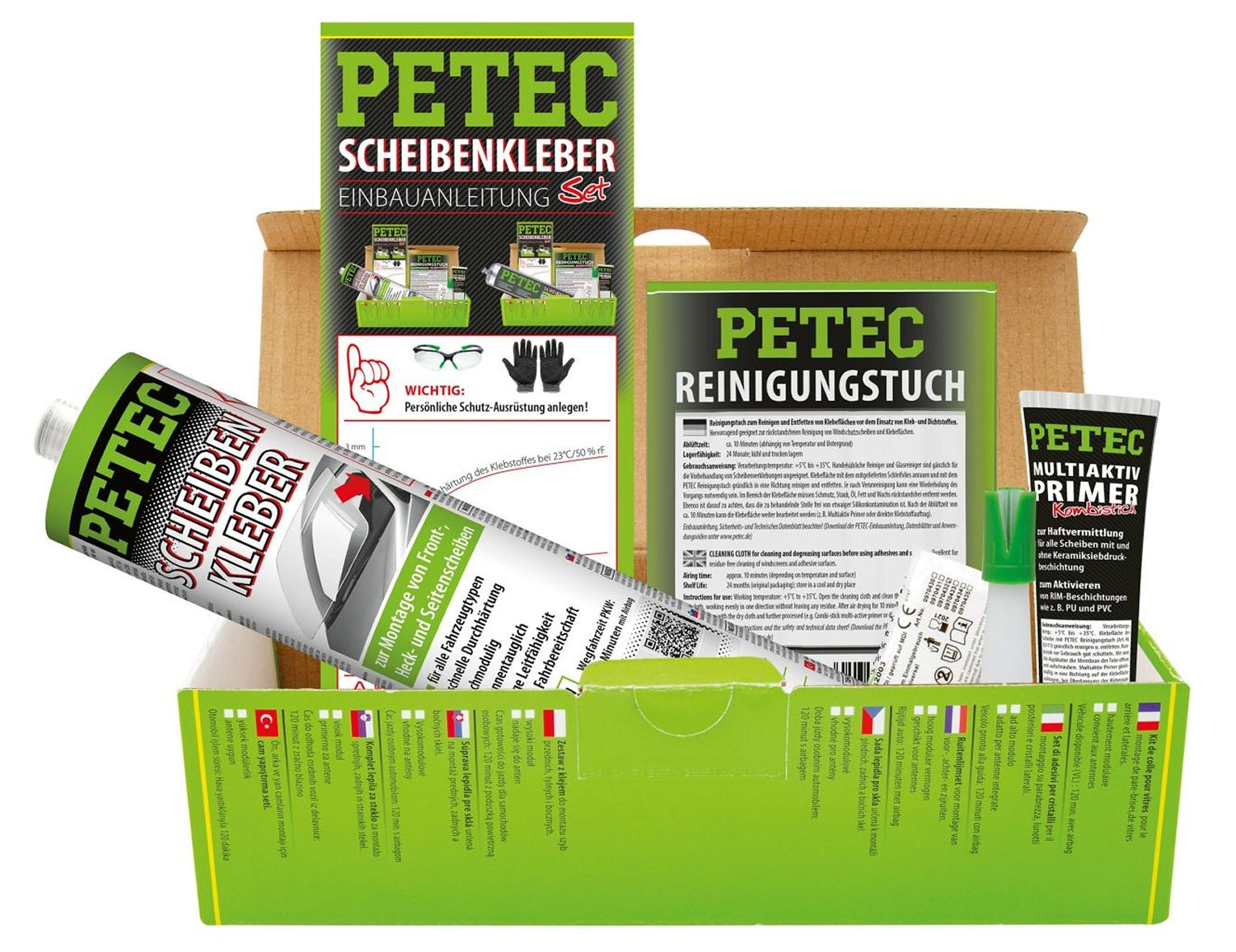 PETEC 83333 Set Scheibenkleber Kartuschenset 310ml Scheibenklebstoff Autoscheiben